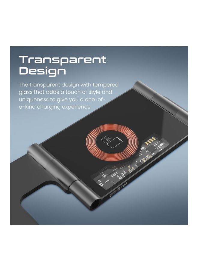 PROMATE - iPhone 16 charger,3-In-1 Ultra-Slim Transparent Foldable Charging Dock With 15W MagSafe Compatible 3W Apple Watch And 5W AirPods Pro Charger , Apple Watch 8 - Black - Image 1