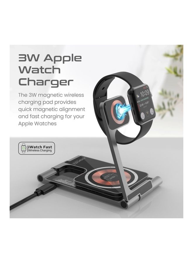 PROMATE - iPhone 16 charger,3-In-1 Ultra-Slim Transparent Foldable Charging Dock With 15W MagSafe Compatible 3W Apple Watch And 5W AirPods Pro Charger , Apple Watch 8 - Black - Image 1