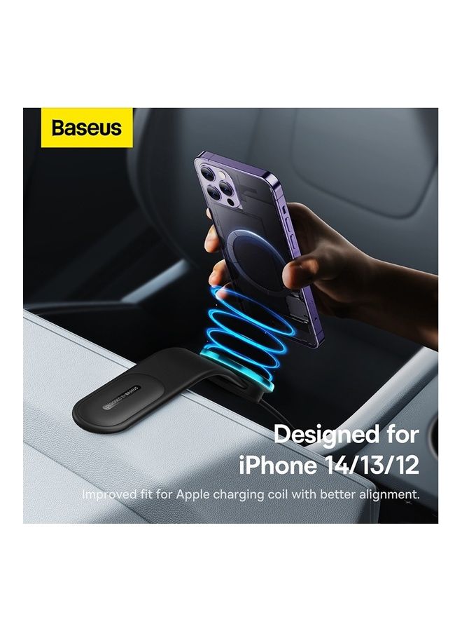 Baseus C02 Pro Magnetic Wireless Phone Holder 15W Magsafe Car Mount Phone Holder Compatible With Iphone 14/13/12 Tesla Car Bendable Memory Titanium Alloy For All Dashboard And Center Console Black  - Image 3