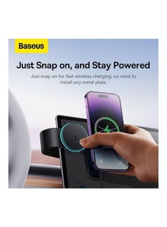 Baseus C02 Pro Magnetic Wireless Phone Holder 15W Magsafe Car Mount Phone Holder Compatible With Iphone 14/13/12 Tesla Car Bendable Memory Titanium Alloy For All Dashboard And Center Console Black  - Image 4