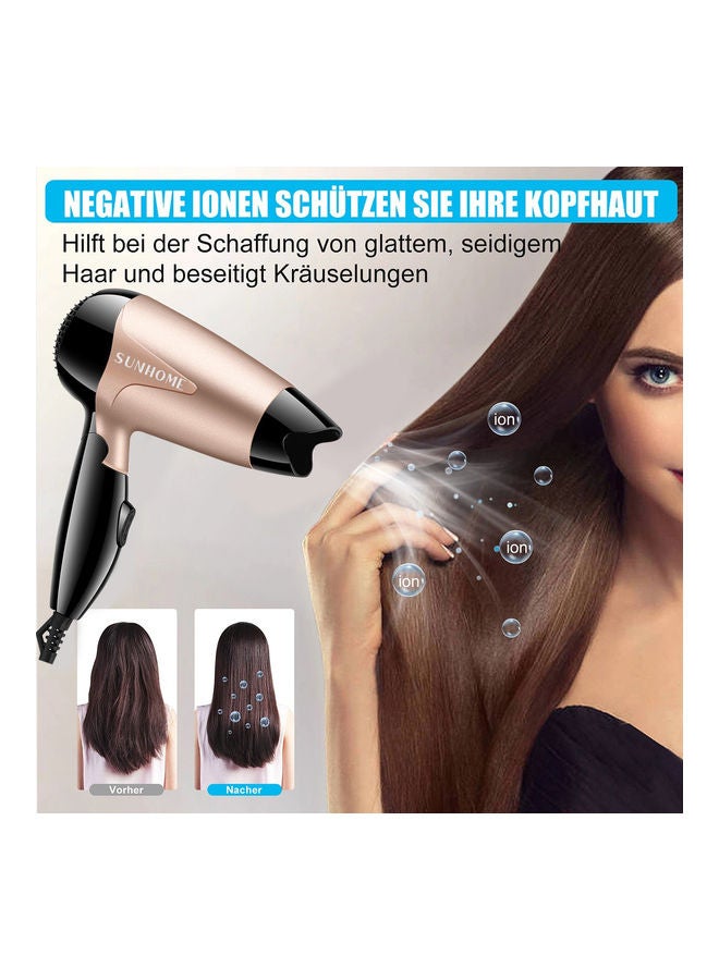 Sunhome - Mini Portable Hair Dryer 1200W Travel Friendly 2 Speed Settings Foldable Lightweight Gold - Image 1