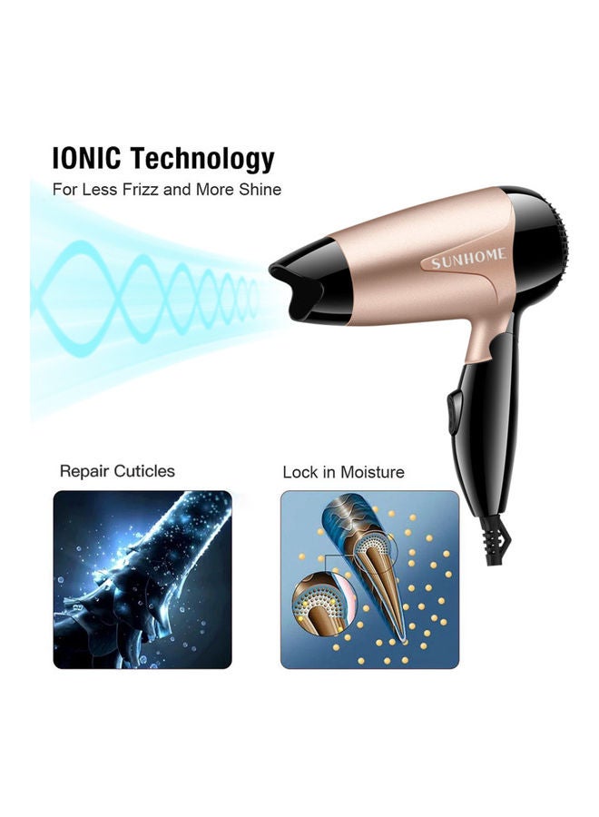 Sunhome - Mini Portable Hair Dryer 1200W Travel Friendly 2 Speed Settings Foldable Lightweight Gold - Image 1