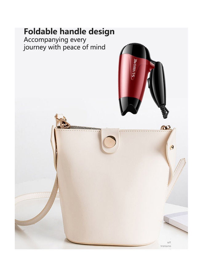 Sunhome - Mini Portable Hair Dryer 1200W Travel Friendly 2 Speed Settings Foldable Lightweight Red - Image 1