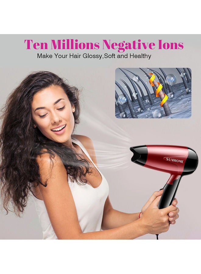Sunhome - Mini Portable Hair Dryer 1200W Travel Friendly 2 Speed Settings Foldable Lightweight Red - Image 1