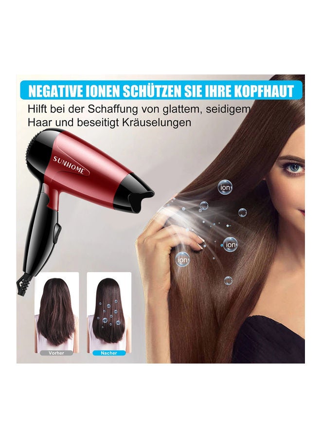 Sunhome - Mini Portable Hair Dryer 1200W Travel Friendly 2 Speed Settings Foldable Lightweight Red - Image 1