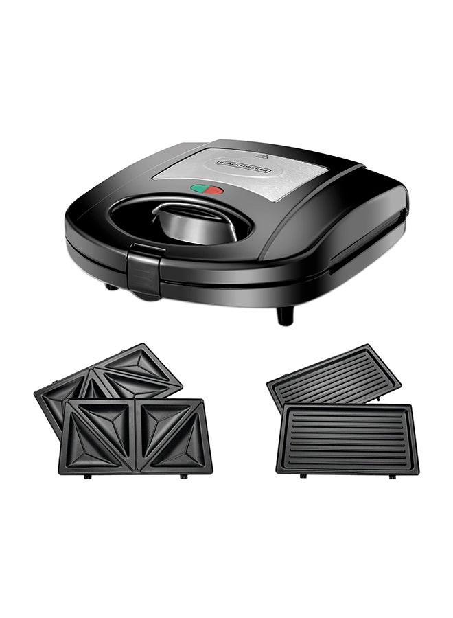 BLACK+DECKER - Sandwich & Grill Maker Non-Stick 2-in-1 Interchangeable Sandwich and Grill Maker With Indicator and Ready to Cook Lights 780 W TS2120-B5 Black and Sliver - Image 1