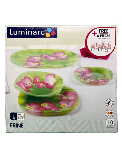 19 Piece Luminarc Erine Dinner Set +6 Cups Multicolours/Open Box Multicolour