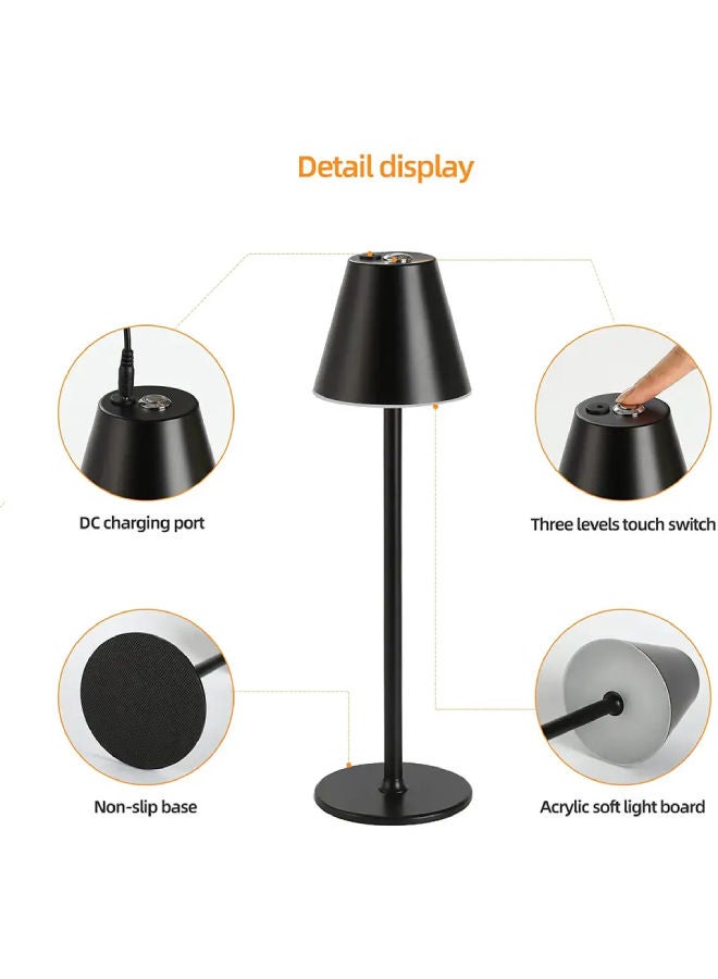 آد فيت - مصباح اضاءه طاوله LED لاسلكي لطاولة المكتب USB وبطارية وقابل لاعادة الشحن أسود - Image 1