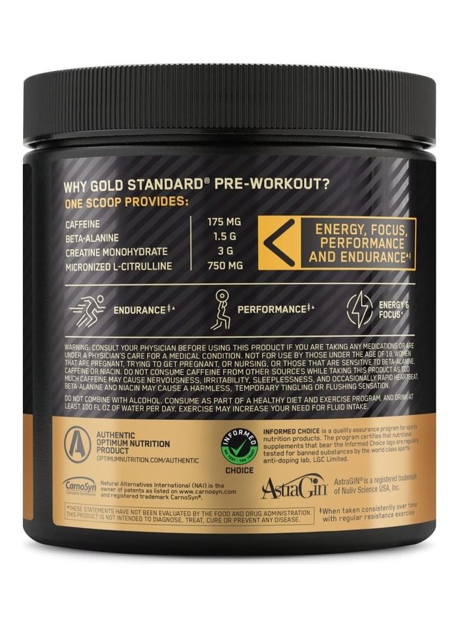 Optimum Nutrition Gold Standard Pre-Workout Blueberry Lemonade 300G 30 Servings  - Image 3