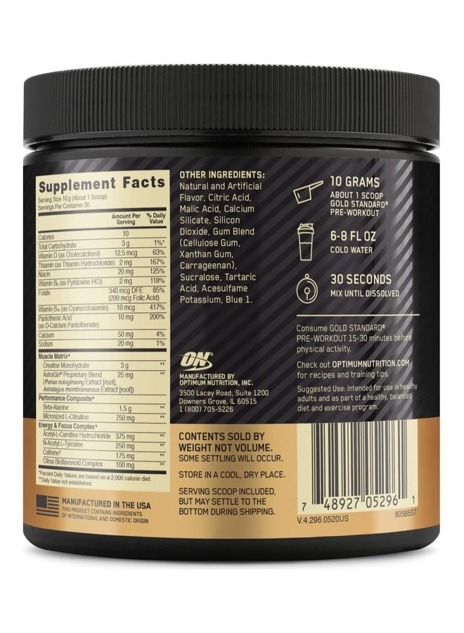 Optimum Nutrition Gold Standard Pre-Workout Blueberry Lemonade 300G 30 Servings  - Image 5