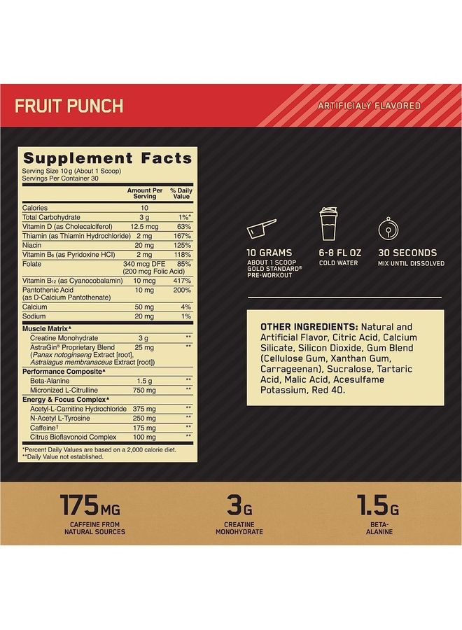 Optimum Nutrition Gold Standard Pre-Workout Fruit Punch 300G 30 Servings  - Image 4