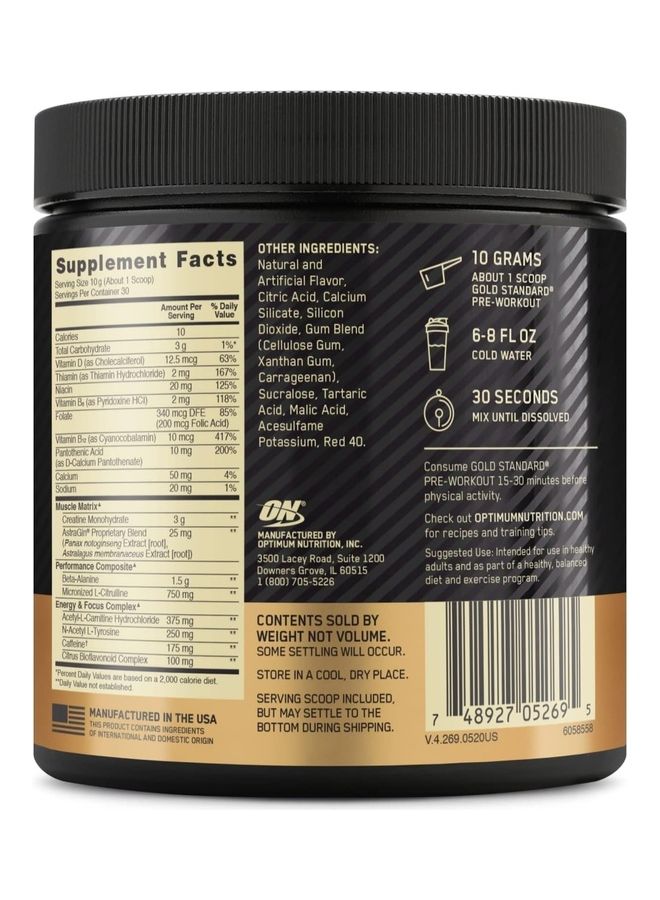 Optimum Nutrition Gold Standard Pre-Workout Fruit Punch 300G 30 Servings  - Image 5