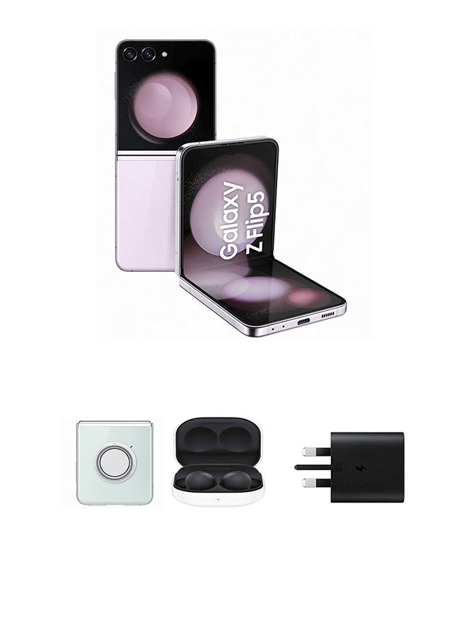 سامسونج هاتف Galaxy Z Flip 5 ثنائي شريحة الاتصال بلون لافندر وذاكرة وصول عشوائي (RAM) سعة 8 جيجابايت وذاكرة تخزين داخلية 512 جيجابايت يدعم تقنية 5G مع سماعات Buds 2 وحافظة أدوات ومحول سفر بقدرة 25 وات - إصدار الشرق الأوسط  - Image 1