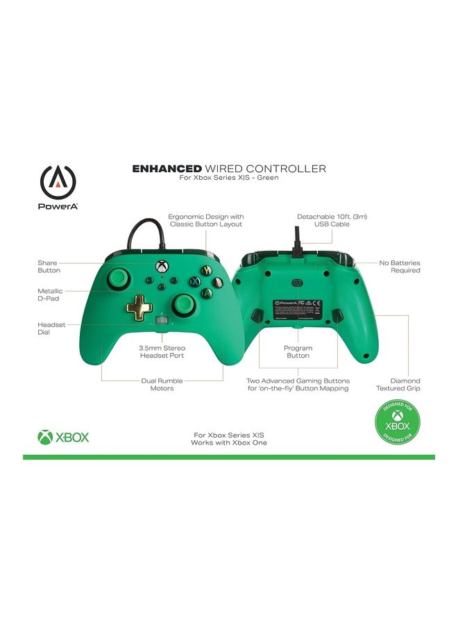 PowerA PowerA Enhanced Wired Controller for Xbox Series X|S - Green, Gamepad, Wired Video Game Controller, Gaming Controller, Works with Xbox One - Xbox Series X - Image 2