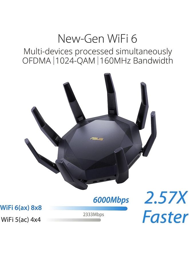 أسوس RT-AX89X (AX6000) جهاز توجيه ألعاب قابل للتمديد ثنائي النطاق 12 مجرى WiFi 6، منفذان 10 جيجا بايت، منفذ ألعاب، وضع الألعاب المحمولة، أمان الشبكة بدون اشتراك، حماية فورية، VPN  - Image 3
