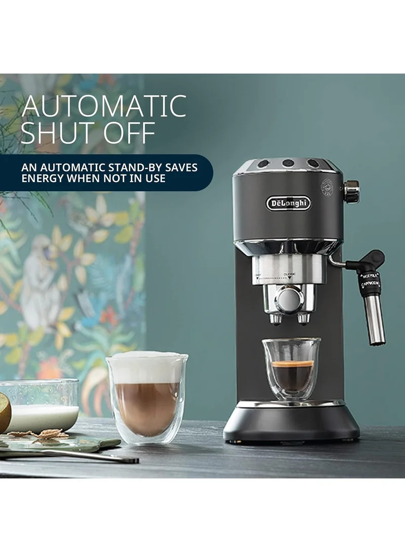 De'Longhi Dedica Pump Espresso Manual Coffee Machine | Cappuccino, Latte Macchiato With Milk Frother | Thermo Block Heating System For Accurate Temperature | Easy To Clean | 1.1 L 1450 W EC685.BK Black/Silver