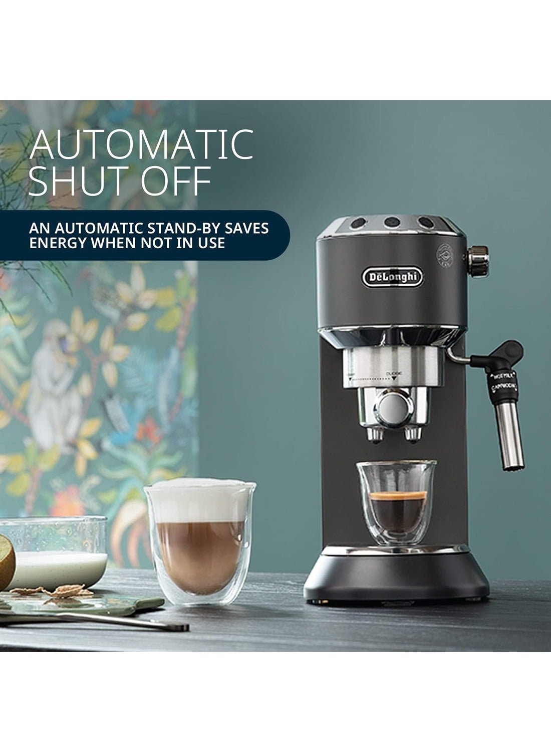Dedica Pump Espresso Manual Coffee Machine | Cappuccino, Latte Macchiato With Milk Frother | Thermo Block Heating System For Accurate Temperature | Easy To Clean | 1.1 L 1450 W EC685.BK Black/Silver - https://f.nooncdn.com/p/v1691658572/N36746397A_8.jpg?width=original
