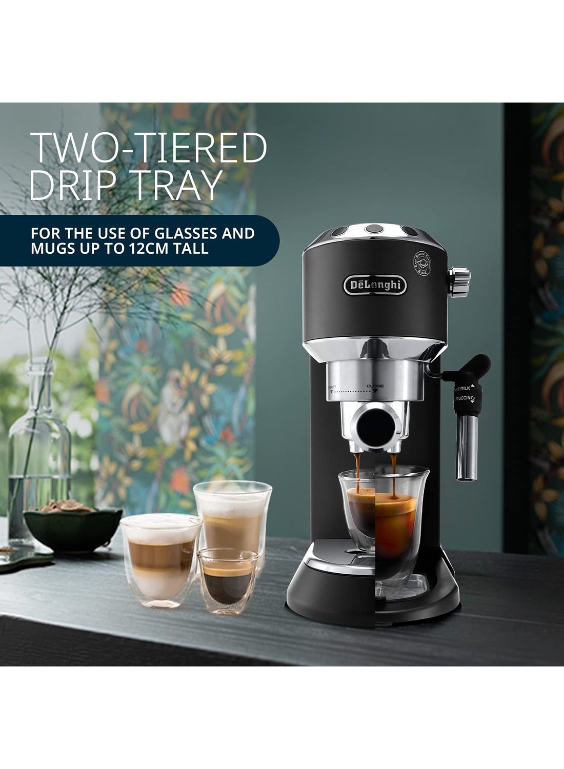 Dedica Pump Espresso Manual Coffee Machine | Cappuccino, Latte Macchiato With Milk Frother | Thermo Block Heating System For Accurate Temperature | Easy To Clean | 1.1 L 1450 W EC685.BK Black/Silver - https://f.nooncdn.com/p/v1691658572/N36746397A_9.jpg?width=original