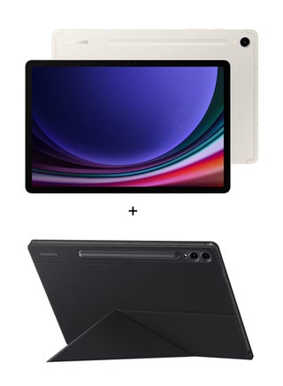 جهاز Galaxy Tab S9 باللون البيج، وذاكرة الوصول العشوائي (RAM) سعة 8 جيجابايت، وسعة 128 جيجابايت، وواي فاي، مع غطاء ذكي للكتب - إصدار الشرق الأوسط - v1691661797/N52549543A_1