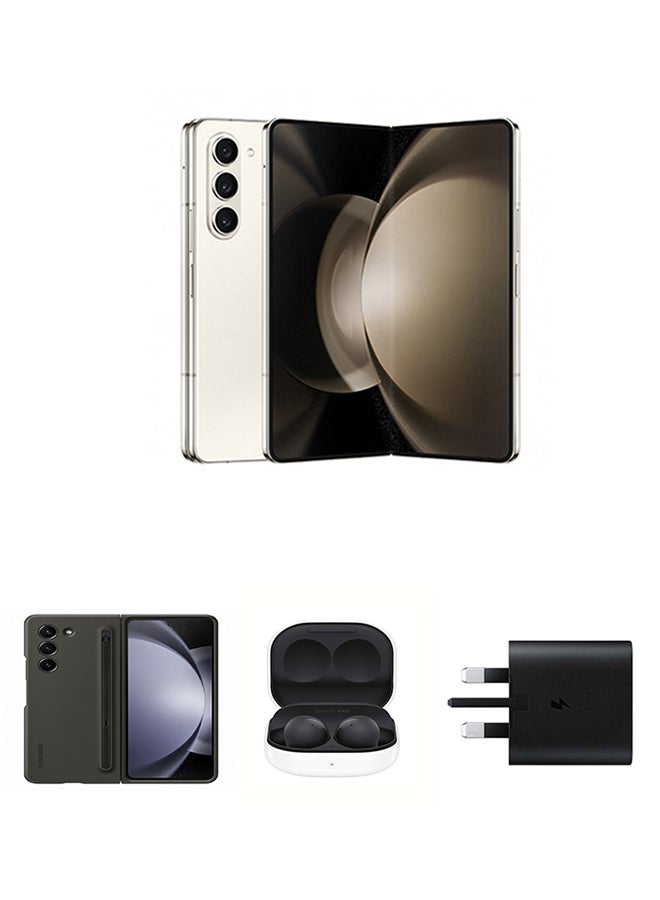 سامسونج هاتف Galaxy Z Fold 5، ثنائي الشريحة، كريمي، 12 جيجابايت رام، 256 جيجابايت، 5G مع Buds 2، حافظة S-Pen رفيعة ومحول سفر 25 وات - إصدار الشرق الأوسط  - Image 1