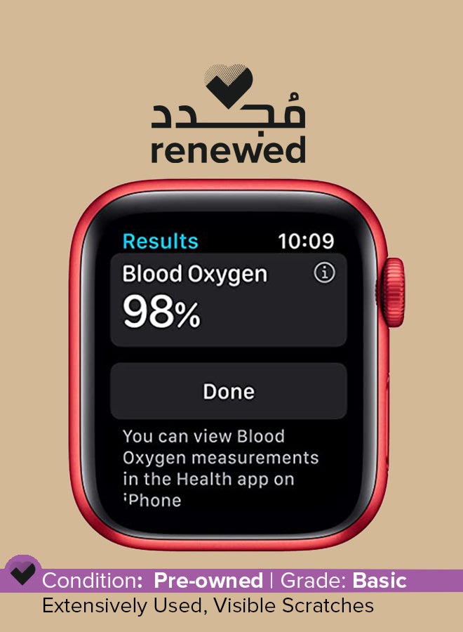 Apple 265.0 mAh Renewed - Watch Series 6 (GPS, 40mm) - Aluminum Case With Red Sport Band Red - Image 1