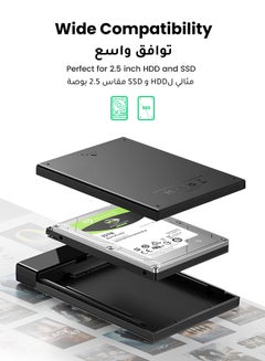 يو جرين علبة محرك أقراص صلبة خارجي بمنفذ USB C 3.1 الجيل الثاني ومحول إلى محرك أقراص SSD بمنفذ ساتا متوافق مع  بلايستيشن 4 ومحرك أقراص HDD ومحرك أقراص SSD ومنفذ ساتا I II III مقاس 9.5 مم و7 مم و2.5 بوصة بسرعة عالية 6 جيجابت في الثانية معززة ببروتوكول UASP أسود  - Image 2