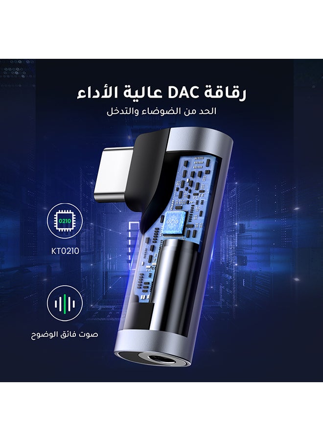 يو جرين - محول السماعات USB C إلى 3.5 مم محول الصوت زاوية مستقيمة مع شريحة DAC محول جاك سماعة الرأس متوافق شاملة متوافق مع آيباد ميني 9 آيباد برو إير 4 S23 ألترا S22 Tab S7 S21 بيكسل 5 XL سلسلة ايفون 15 لون رمادي - Image 1