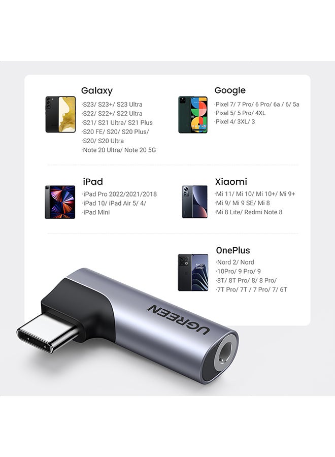 يو جرين - محول السماعات USB C إلى 3.5 مم محول الصوت زاوية مستقيمة مع شريحة DAC محول جاك سماعة الرأس متوافق شاملة متوافق مع آيباد ميني 9 آيباد برو إير 4 S23 ألترا S22 Tab S7 S21 بيكسل 5 XL سلسلة ايفون 15 لون رمادي - Image 1