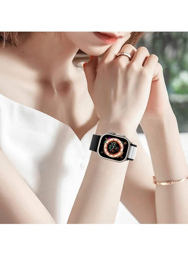 Apple Watch Band 49Mm 45Mm 44Mm 42Mm Alpine Loop Band Women Men Adjustable With Metal G-Hook Strap For iWatch Ultra Series SE 8/7/6/5/4/3/2/1 Black/White