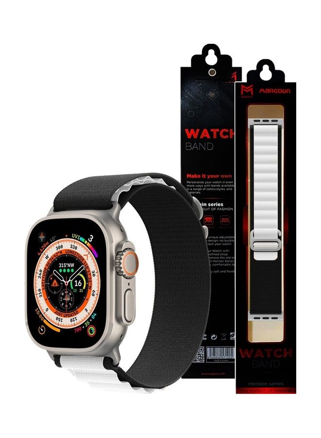 Apple Watch Band 49Mm 45Mm 44Mm 42Mm Alpine Loop Band Women Men Adjustable With Metal G-Hook Strap For iWatch Ultra Series SE 8/7/6/5/4/3/2/1 Black/White