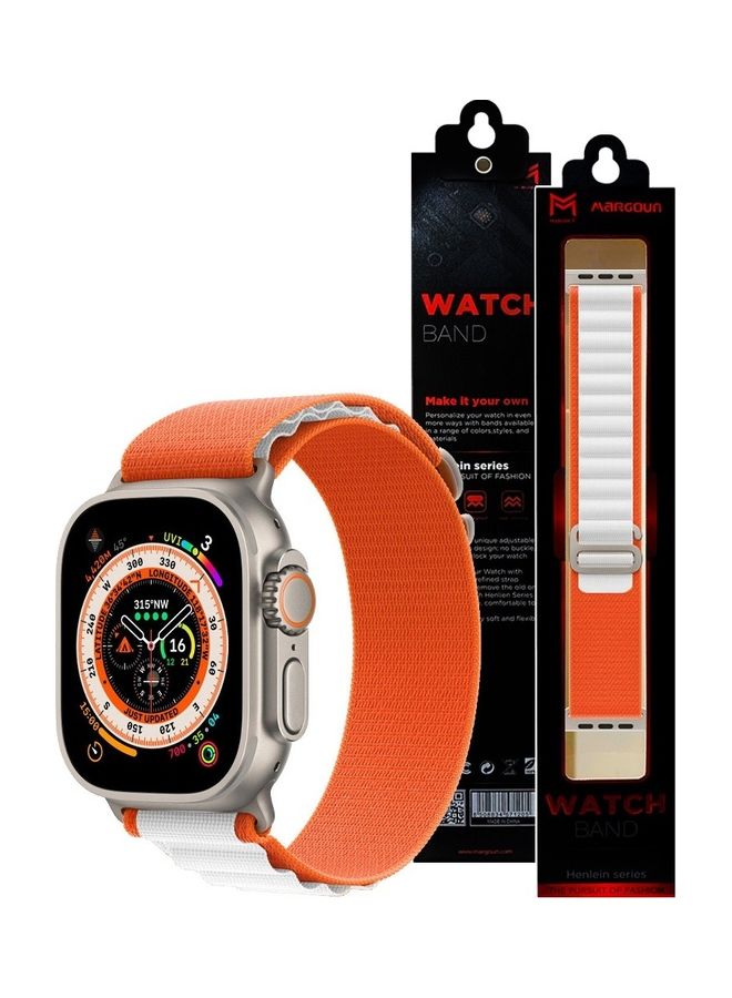 MARGOUN - Apple Watch Band 49Mm 45Mm 44Mm 42Mm Alpine Loop Band Women Men Adjustable With Metal G-Hook Strap For iWatch Ultra Series SE 8/7/6/5/4/3/2/1 Orange/White - Image 1
