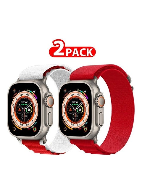 2 Pack For Apple Watch Band 49mm 45mm 44mm 42mm Alpine Loop Band Women Men Adjustable With Metal G Hook Strap For iWatch Ultra Series SE Red/White