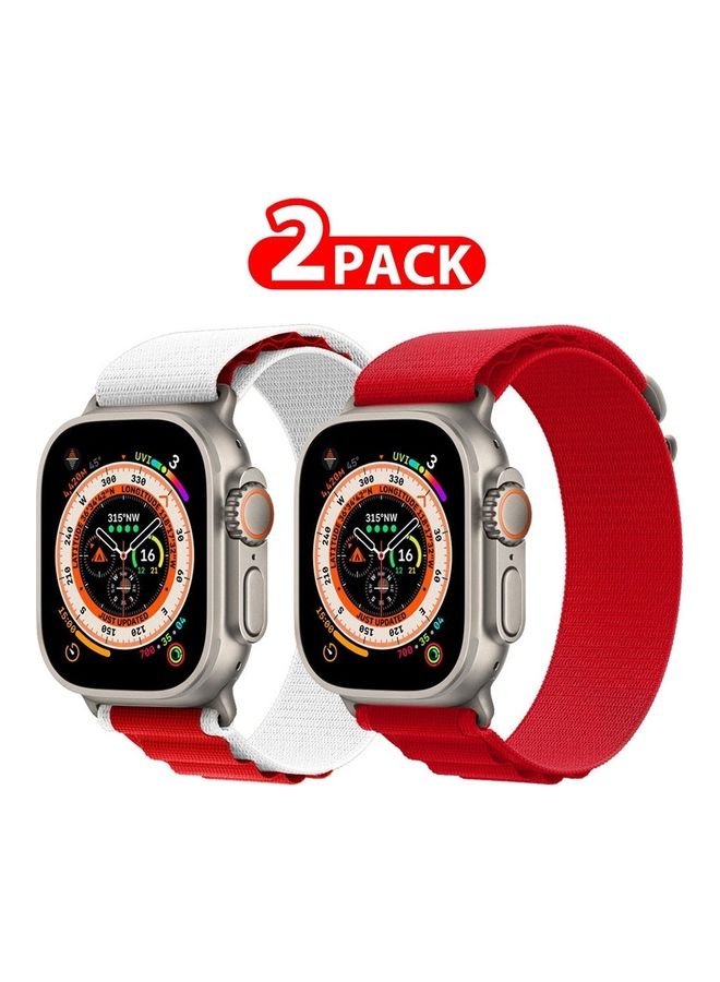 2 Pack For Apple Watch Band 49mm 45mm 44mm 42mm Alpine Loop Band Women Men Adjustable With Metal G Hook Strap For iWatch Ultra Series SE Red/White