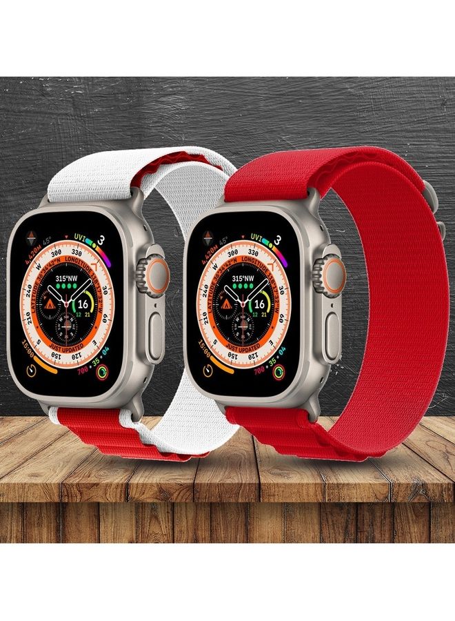 2 Pack For Apple Watch Band 49mm 45mm 44mm 42mm Alpine Loop Band Women Men Adjustable With Metal G Hook Strap For iWatch Ultra Series SE Red/White