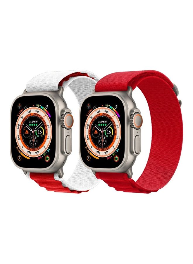 2 Pack For Apple Watch Band 49mm 45mm 44mm 42mm Alpine Loop Band Women Men Adjustable With Metal G Hook Strap For iWatch Ultra Series SE Red/White