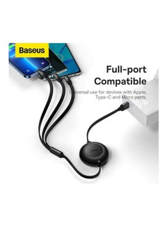 Baseus Multi Charging Cable 3.5A (1.1m) 3 in 1 Retractable Multi USB Cable Fast Charger Cord Adapter with IP/Type C/Micro USB Port for Cell Phones/IP/Samsung Galaxy/Ps/Tablets and More Black  - Image 4
