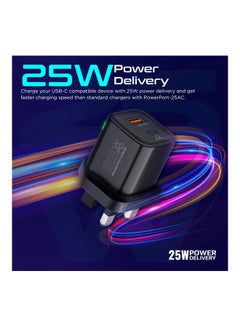 بروميت شاحن تيار متردد، شاحن جداري مزدوج المنفذ بقدرة 25 وات من النوع C مع منفذ USB كوالكوم QC 3.0 بقدرة 18 وات، وشحن سريع متكيف وحماية من زيادة التيار  - Image 2