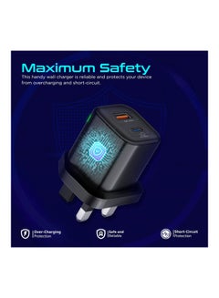 بروميت شاحن تيار متردد، شاحن جداري مزدوج المنفذ بقدرة 25 وات من النوع C مع منفذ USB كوالكوم QC 3.0 بقدرة 18 وات، وشحن سريع متكيف وحماية من زيادة التيار  - Image 5