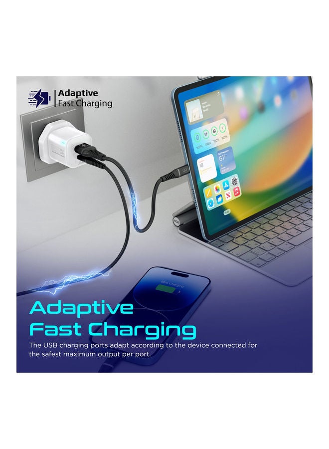 بروميت - شاحن تيار متردد، شاحن جداري مزدوج المنفذ بقدرة 25 وات من النوع C مع منفذ USB كوالكوم QC 3.0 بقدرة 18 وات، وشحن سريع متكيف وحماية من زيادة التيار - Image 1