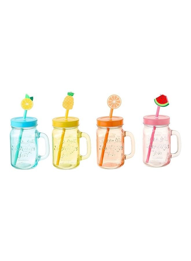 نيو فلام 4-Piece Jar Mugs And 4 Straw-Glass Multicolour - Image 1