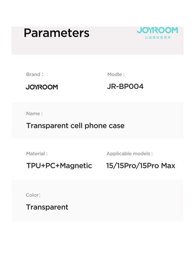 JOYROOM - Magnetic Protective Phone Case With Holder For iPhone 15 Transparent - Image 1