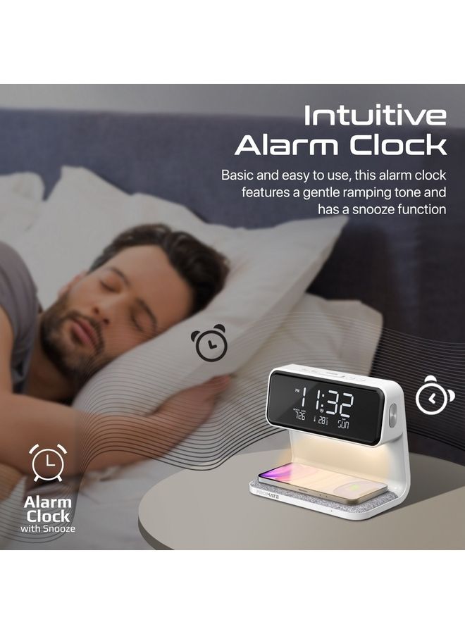 PROMATE - Wireless Charging Alarm Clock With Ultra-Fast 15W Qi Wireless Charger And 3-Level LED Light White - Image 1