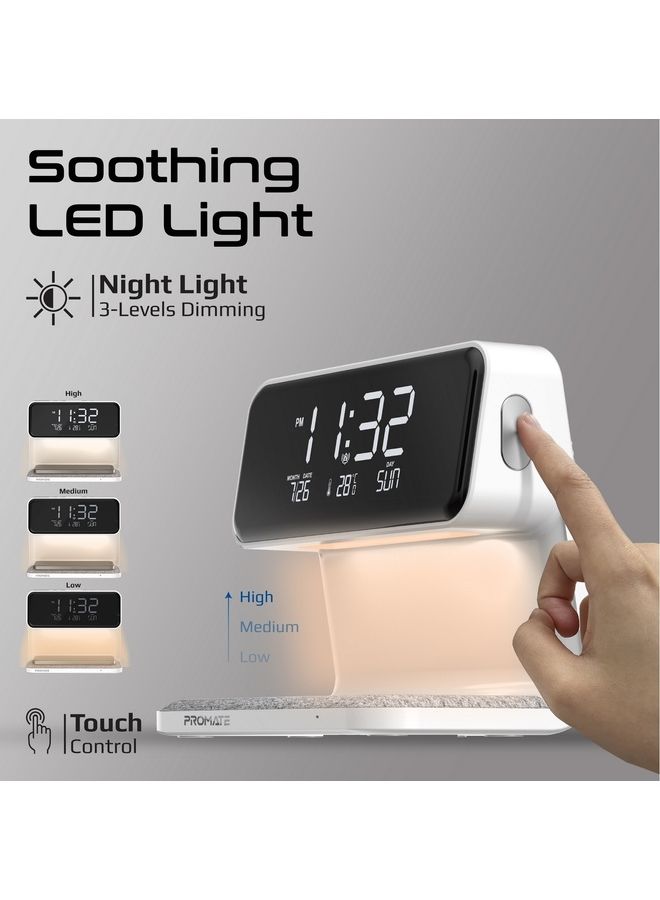 PROMATE - Wireless Charging Alarm Clock With Ultra-Fast 15W Qi Wireless Charger And 3-Level LED Light White - Image 1