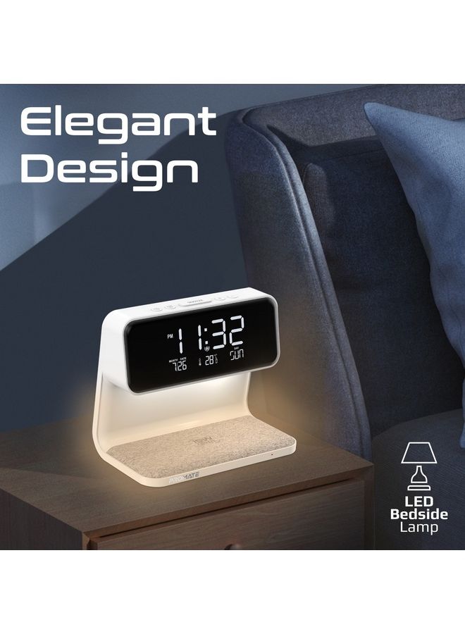 PROMATE - Wireless Charging Alarm Clock With Ultra-Fast 15W Qi Wireless Charger And 3-Level LED Light White - Image 1