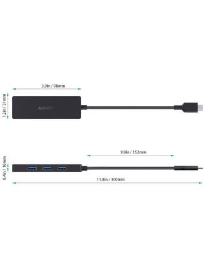 4-In-1 Type-C Hub Ultra Slim With 4 USB 3.0 Black