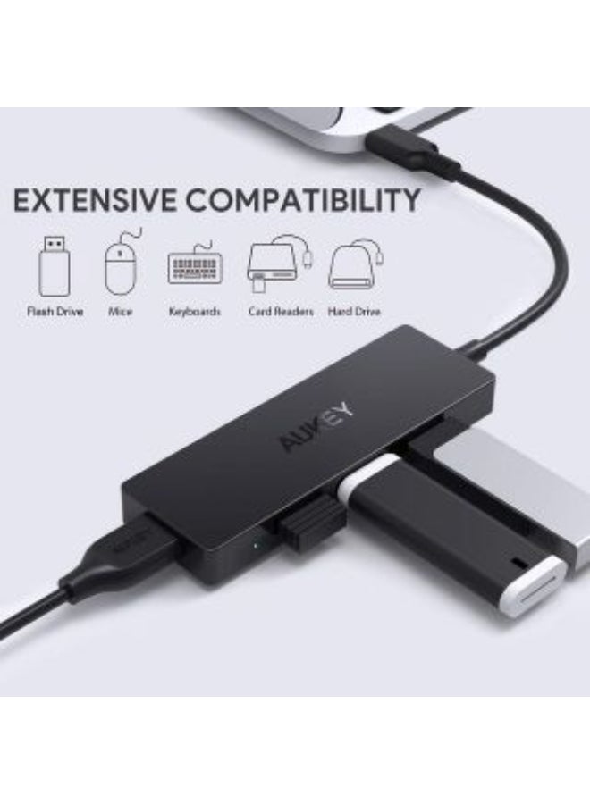 4-In-1 Type-C Hub Ultra Slim With 4 USB 3.0 Black