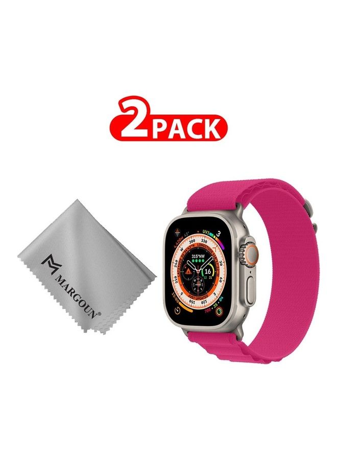 2 Packs Of Apple Watch Band And Microfiber Cloth Alpine Loop Band 49Mm 45Mm 44Mm 42Mm Women Men Adjustable With Metal G-Hook Strap For iWatch Ultra Series SE 8/7/6/5/4/3/2/1 Pink
