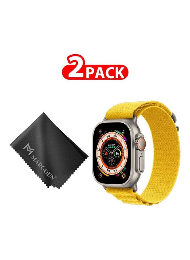MARGOUN - 2 Packs Of Apple Watch Band And Microfiber Cloth Alpine Loop Band 49Mm 45Mm 44Mm 42Mm Women Men Adjustable With Metal G-Hook Strap For iWatch Ultra Series SE 8/7/6/5/4/3/2/1 Yellow - Image 1