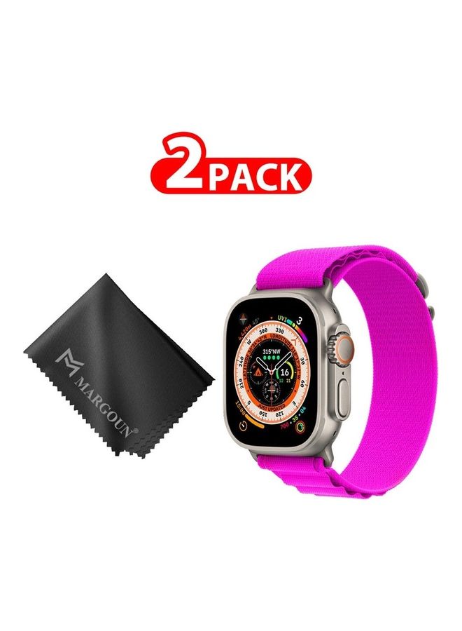 2 Packs Of Apple Watch Band And Microfiber Cloth Alpine Loop Band 49Mm 45Mm 44Mm 42Mm Women Men Adjustable With Metal G-Hook Strap For iWatch Ultra Series SE 8/7/6/5/4/3/2/1 Hot Pink
