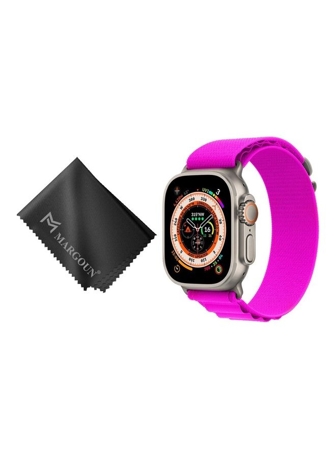 2 Packs Of Apple Watch Band And Microfiber Cloth Alpine Loop Band 49Mm 45Mm 44Mm 42Mm Women Men Adjustable With Metal G-Hook Strap For iWatch Ultra Series SE 8/7/6/5/4/3/2/1 Hot Pink